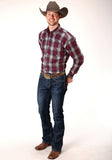 Roper Mens Long Sleeve Button Wine Plaid Western Shirt - Roper