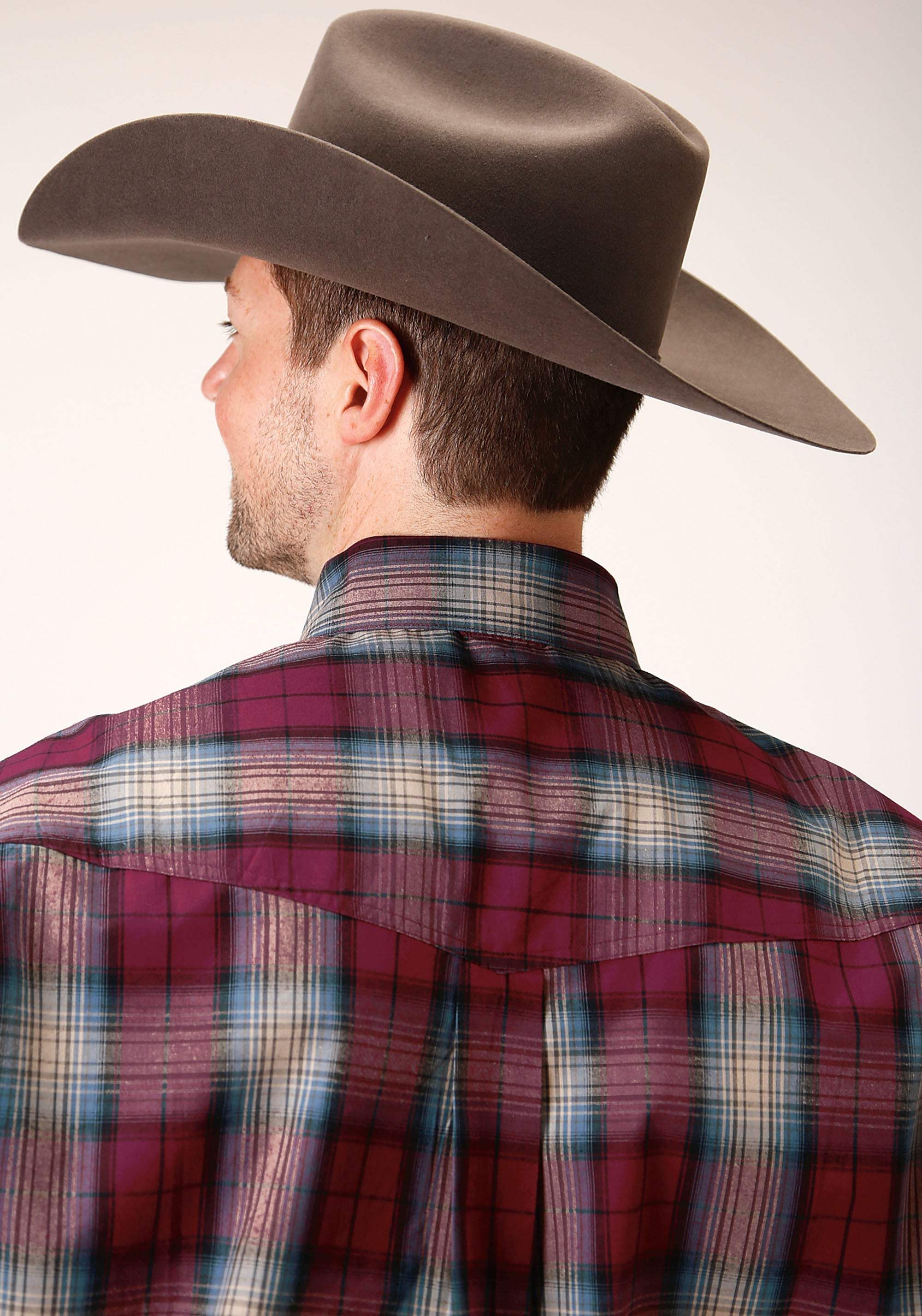 Roper Mens Long Sleeve Button Wine Plaid Western Shirt - Roper - Flyclothing LLC