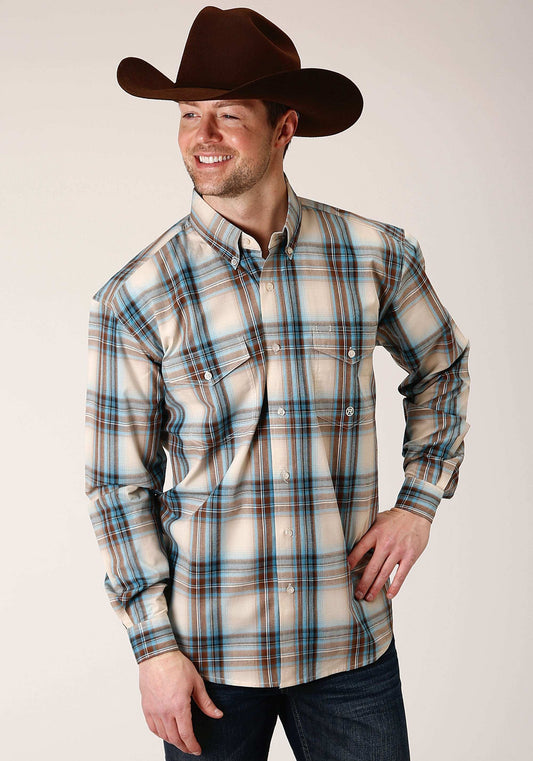 Roper Mens Long Sleeve Button Cocao Plaid Western Shirt - Roper - Flyclothing LLC