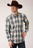 Roper Mens Long Sleeve Button Cocao Plaid Western Shirt - Roper