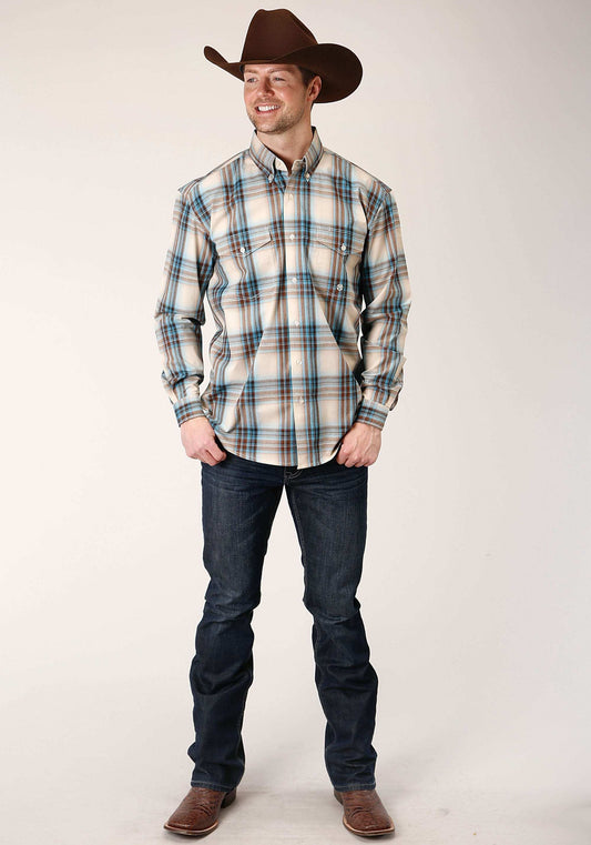 Roper Mens Long Sleeve Button Cocao Plaid Western Shirt - Roper - Flyclothing LLC