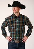 Roper Mens Long Sleeve Button Dark Chocolate Plaid Western Shirt - Roper