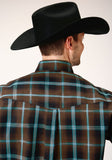 Roper Mens Long Sleeve Button Dark Chocolate Plaid Western Shirt - Roper