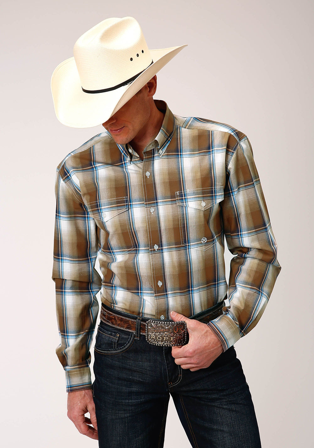 Roper Mens Long Sleeve Button Country Road Ombre Western Shirt - Roper