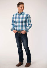 Roper Mens Long Sleeve Button Clear Sky Plaid Western Shirt - Roper - Flyclothing LLC