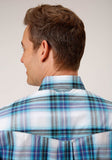 Roper Mens Long Sleeve Button Clear Sky Plaid Western Shirt - Roper