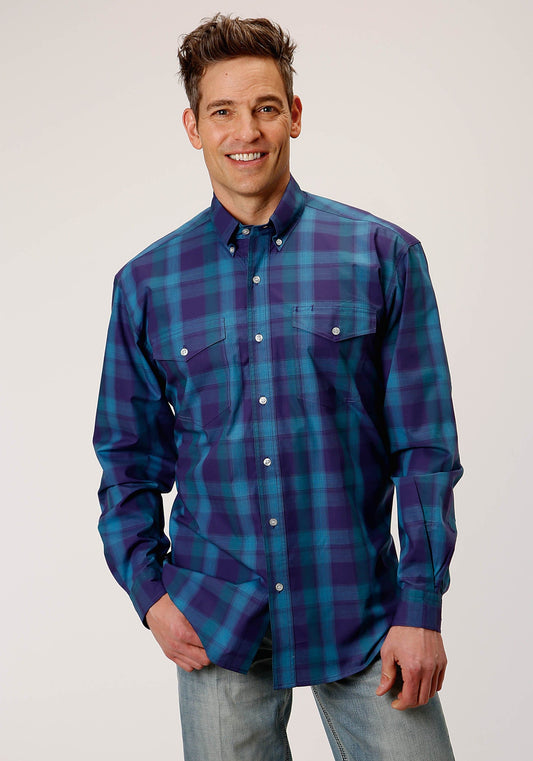 Roper Mens Long Sleeve Button Shadow Ombre Western Shirt - Roper