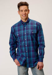 Roper Mens Long Sleeve Button Shadow Ombre Western Shirt - Roper