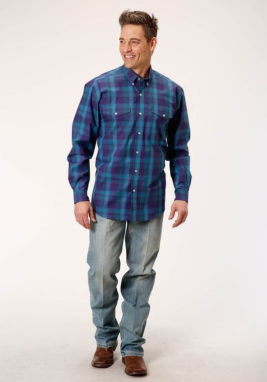 Roper Mens Long Sleeve Button Shadow Ombre Western Shirt - Roper