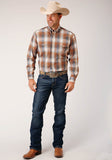 Roper Mens Long Sleeve Button Copper Ombre Plaid Western Shirt - Roper