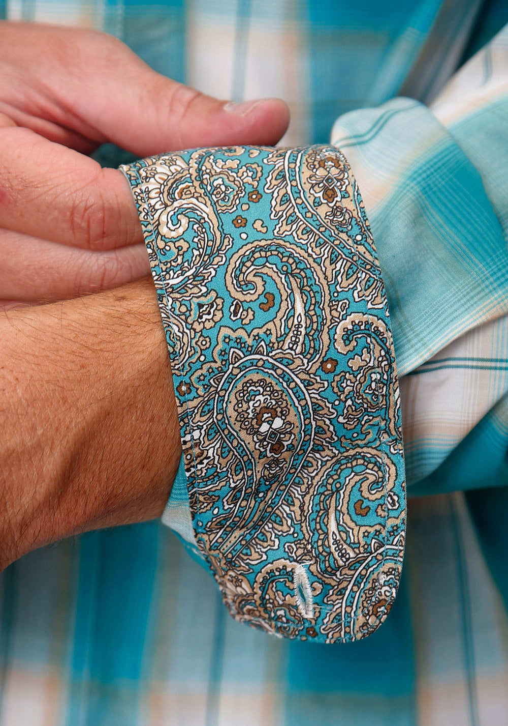 Roper Mens Long Sleeve Button Turquoise Sand Ombre Plaid Western Shirt - Roper - Flyclothing LLC