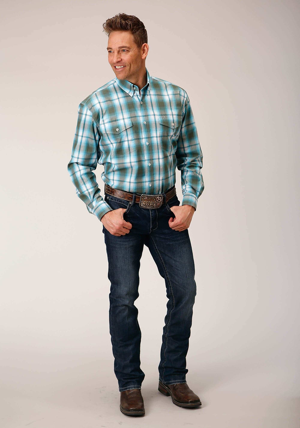 Roper Mens Long Sleeve Button Meadow Plaid Western Shirt - Roper - Flyclothing LLC