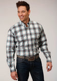 Roper Mens Long Sleeve Button Olive Stretch Plaid Western Shirt - Roper