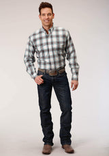 Roper Mens Long Sleeve Button Olive Stretch Plaid Western Shirt - Roper - Flyclothing LLC