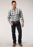 Roper Mens Long Sleeve Button Olive Stretch Plaid Western Shirt - Roper