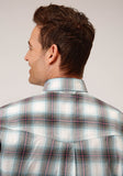 Roper Mens Long Sleeve Button Olive Stretch Plaid Western Shirt - Roper