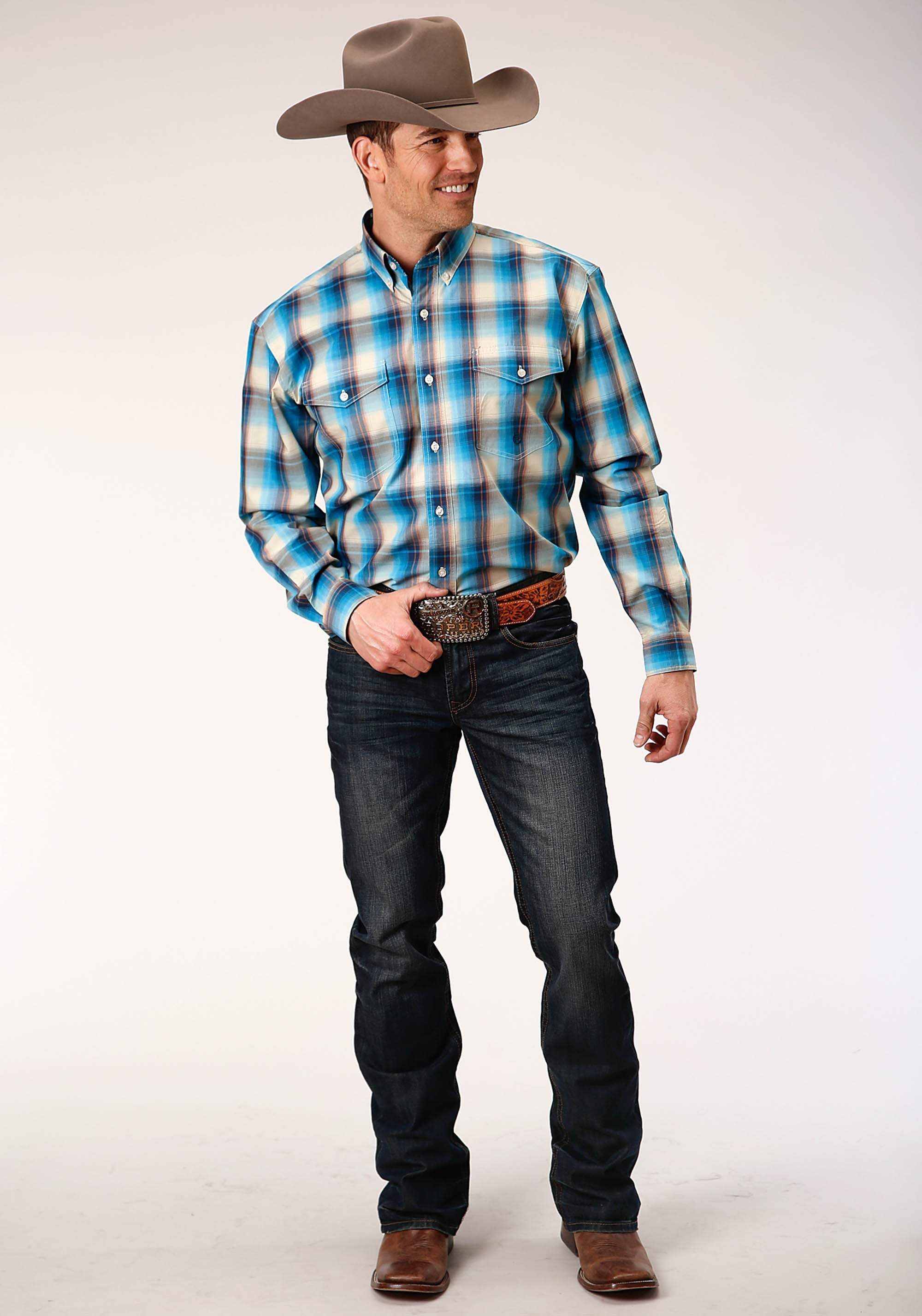 Roper Mens Long Sleeve Button Sunset Plaid Western Shirt - Roper - Flyclothing LLC
