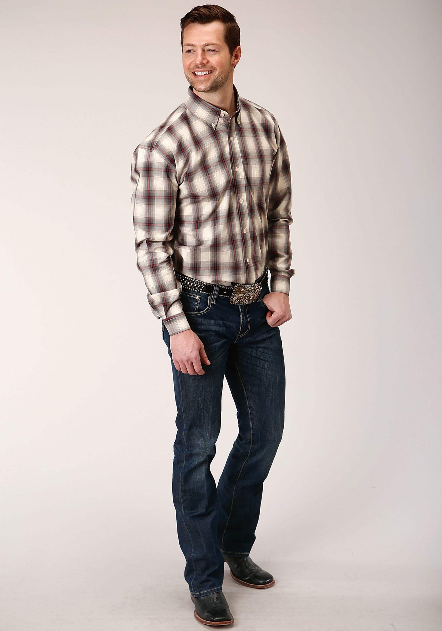 Roper Mens Long Sleeve Button Smoke House Ombre Plaid Western Shirt - Roper - Flyclothing LLC