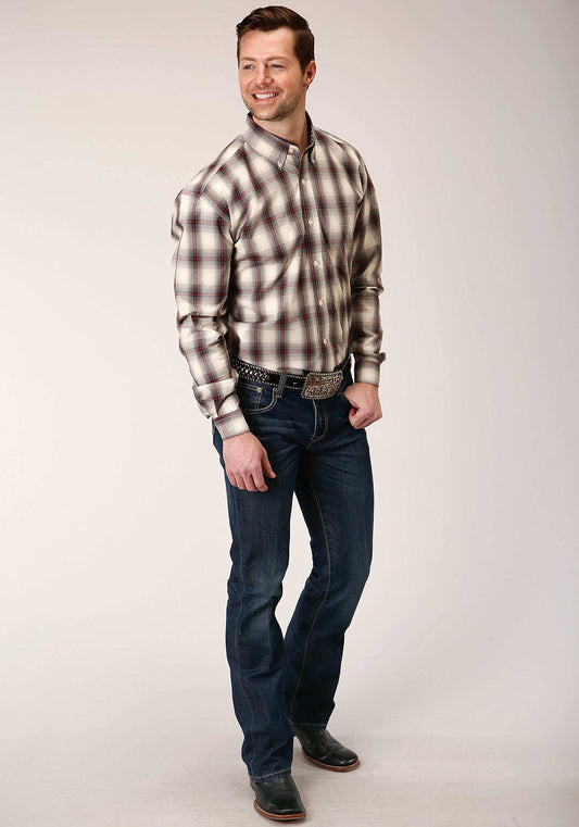 Roper Mens Long Sleeve Button Smoke House Ombre Plaid Western Shirt - Roper - Flyclothing LLC