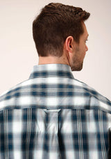 Roper Mens Long Sleeve Button Blue West Plaid Western Shirt - Roper - Flyclothing LLC
