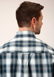 Roper Mens Long Sleeve Button Blue West Plaid Western Shirt - Roper