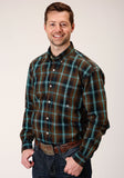 Roper Mens Long Sleeve Button Dark Chocolate Plaid Western Shirt - Roper