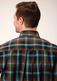 Roper Mens Long Sleeve Button Dark Chocolate Plaid Western Shirt - Roper