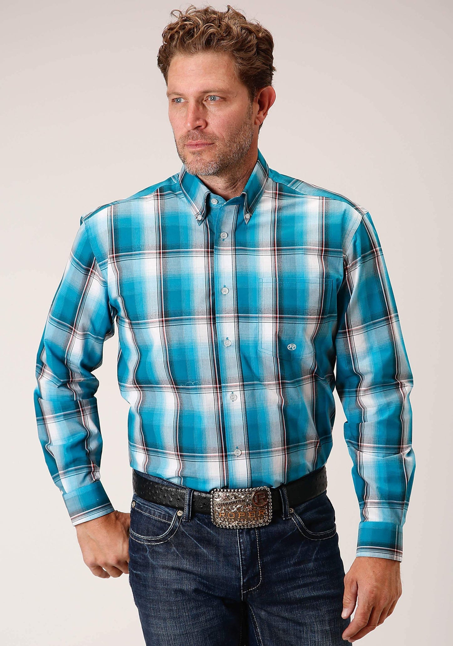 Roper Mens Long Sleeve Button Deep Pool Ombre Western Shirt - Roper - Flyclothing LLC