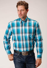 Roper Mens Long Sleeve Button Deep Pool Ombre Western Shirt - Roper - Flyclothing LLC