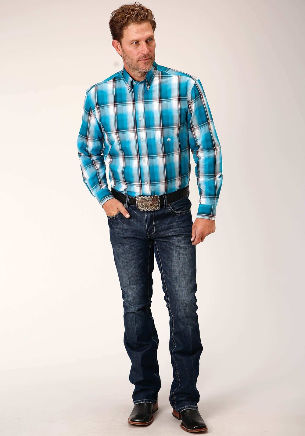 Roper Mens Long Sleeve Button Deep Pool Ombre Western Shirt - Roper - Flyclothing LLC