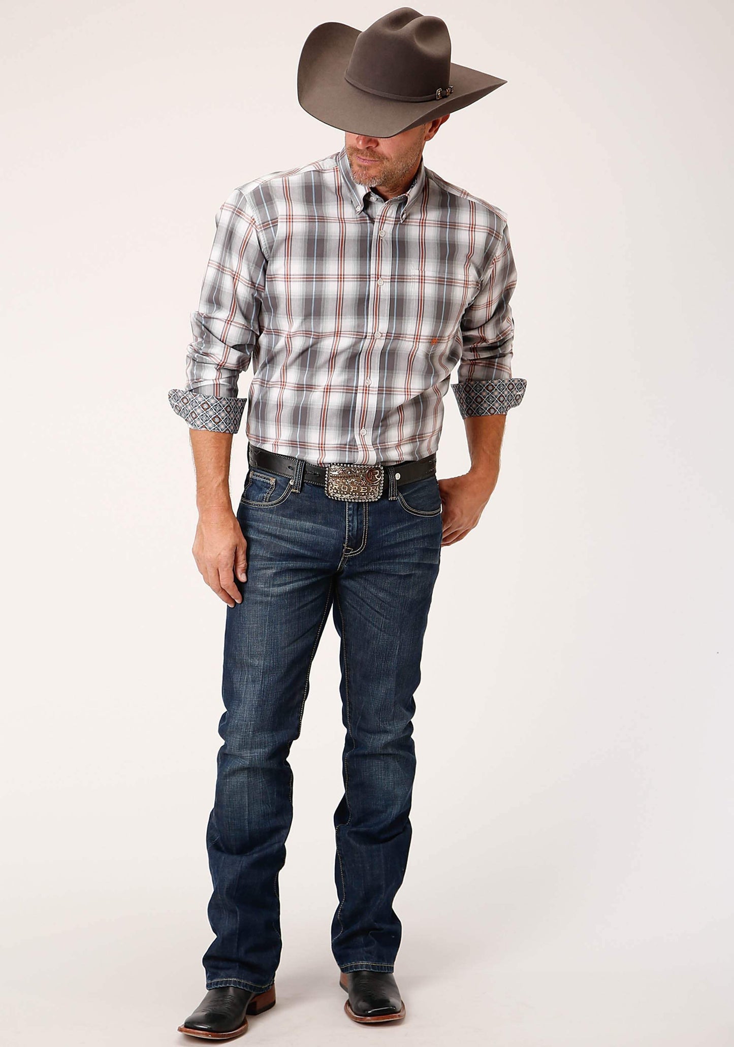 Roper Mens Long Sleeve Button Smokey Plaid Western Shirt - Roper - Flyclothing LLC