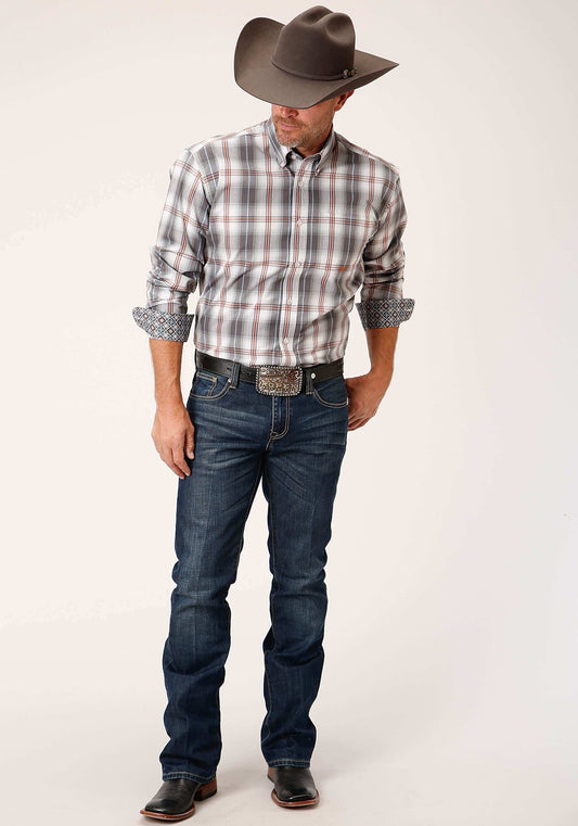 Roper Mens Long Sleeve Button Smokey Plaid Western Shirt - Roper - Flyclothing LLC