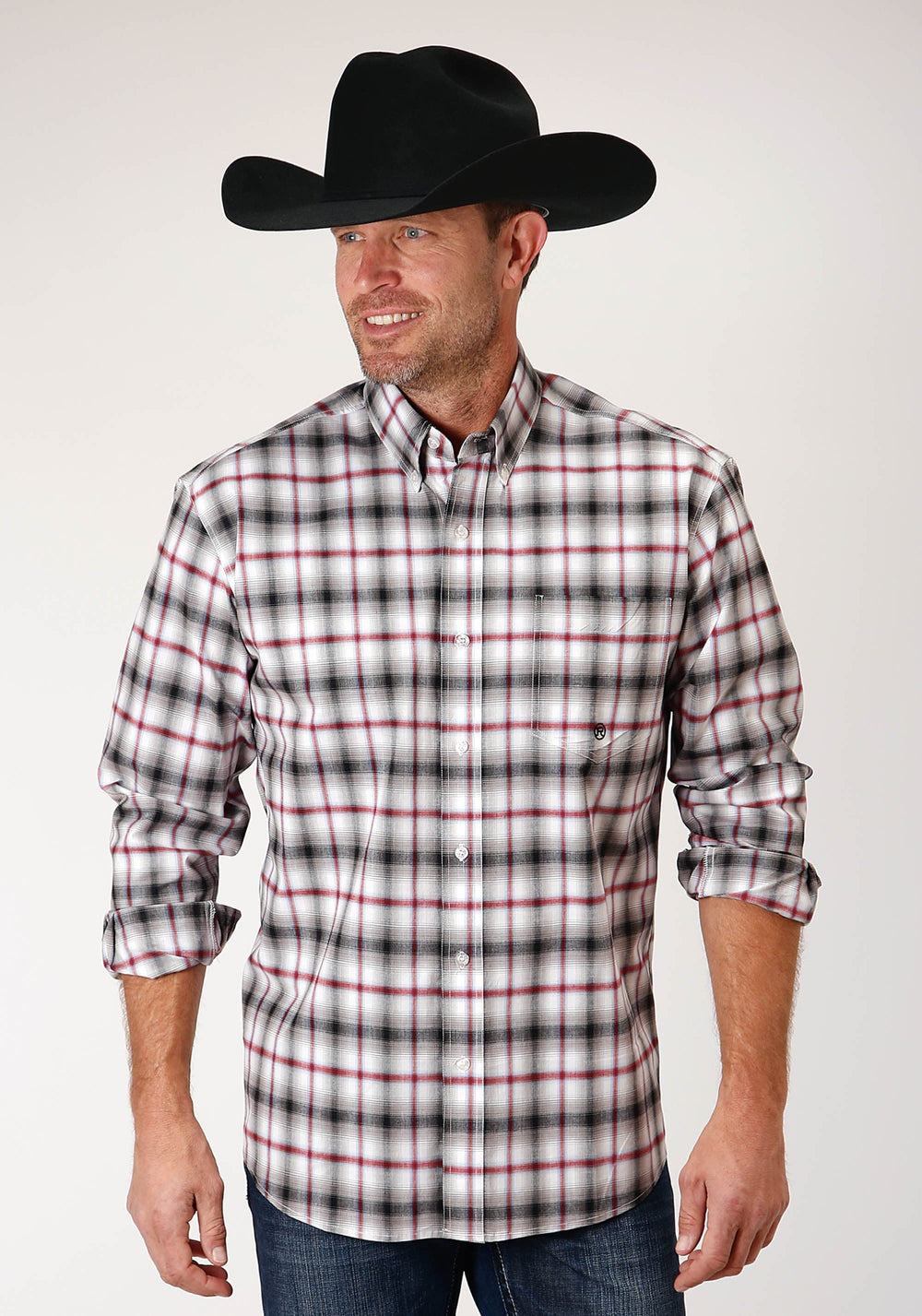 Roper Mens Long Sleeve Button Classic Ombre Stretch Poplin Western Shirt - Roper