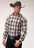 Roper Mens Gray White And Red Plaid Long Sleeve Button Western Shirt - Roper