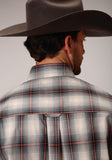 Roper Mens Gray White And Red Plaid Long Sleeve Button Western Shirt - Roper
