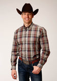 Roper Mens Long Sleeve Button Redwood Plaid Western Shirt - Roper