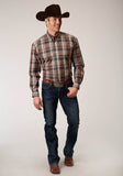 Roper Mens Long Sleeve Button Redwood Plaid Western Shirt - Roper
