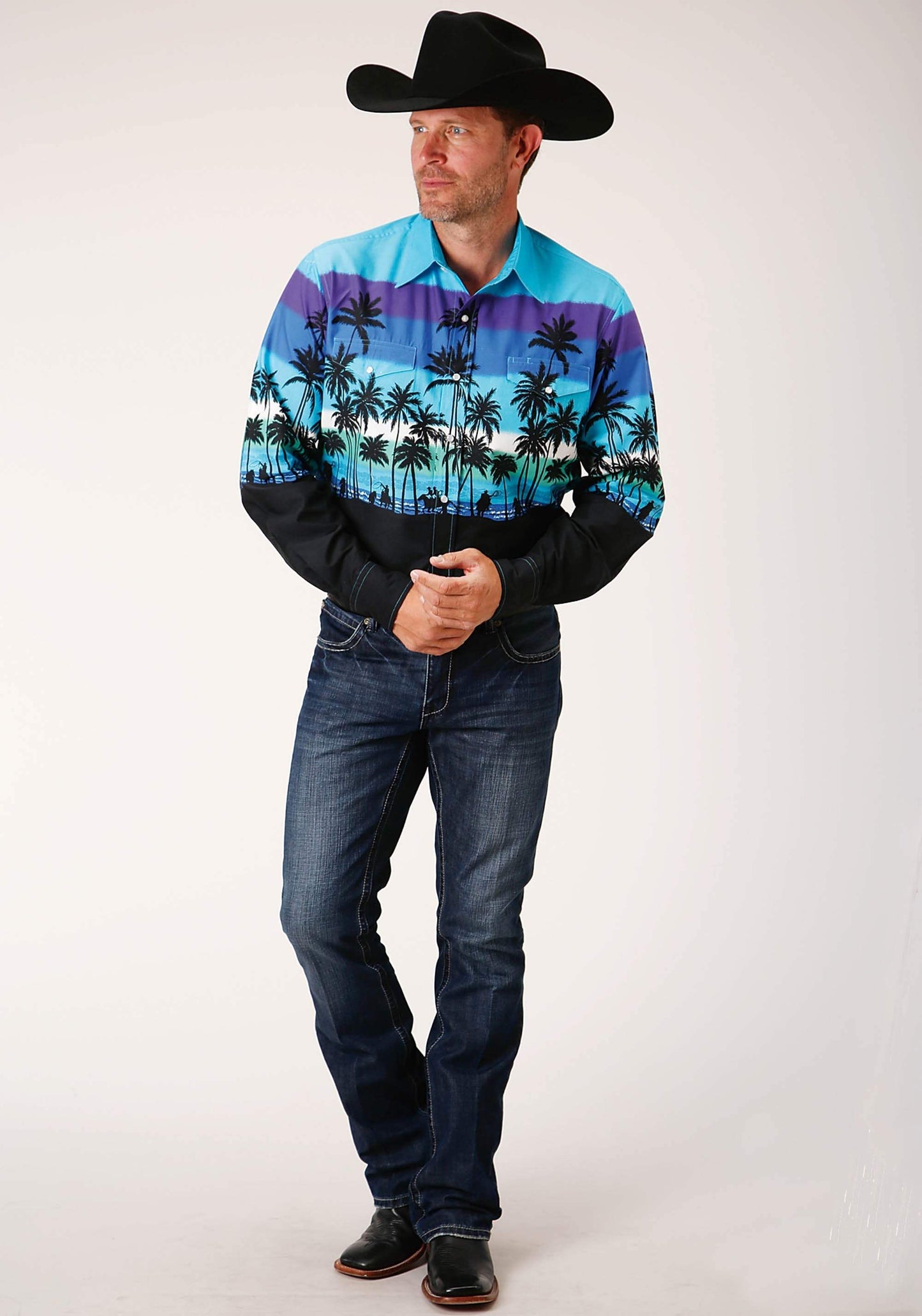 Roper Mens Long Sleeve Snap Beach Roundup Border Western Shirt - Roper - Flyclothing LLC