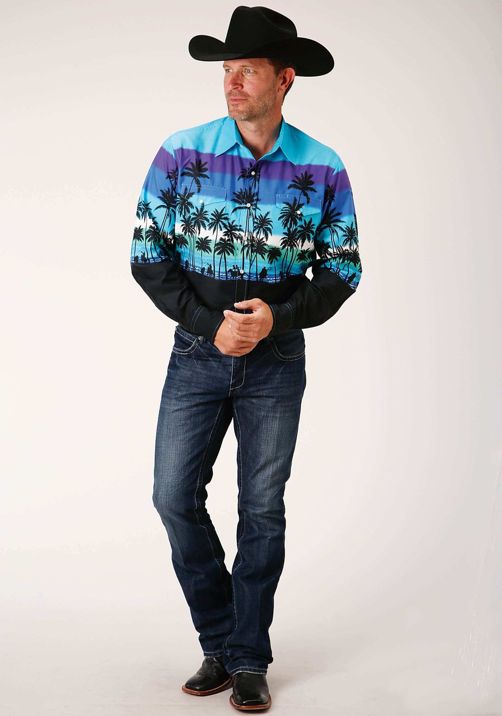 Roper Mens Long Sleeve Snap Beach Roundup Border Western Shirt - Roper - Flyclothing LLC