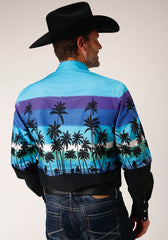 Roper Mens Long Sleeve Snap Beach Roundup Border Western Shirt - Roper