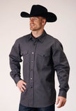 Roper Mens Long Sleeve Snap Brush Twill Charcoal Western Shirt - Roper