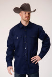 Roper Mens Long Sleeve Snap Brush Twill Navy Western Shirt - Roper
