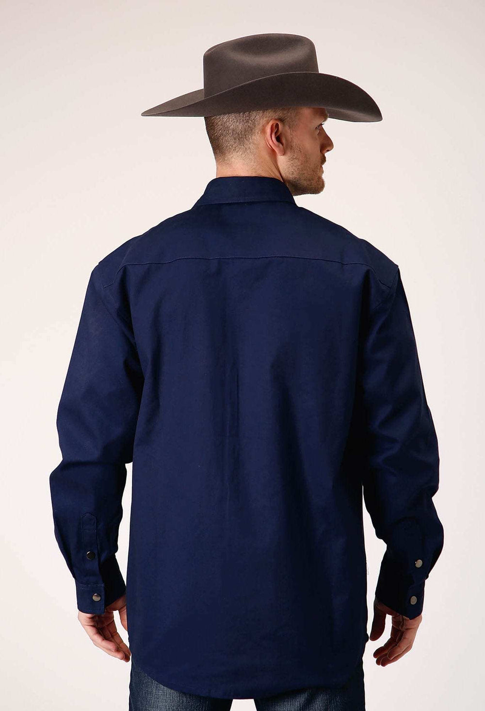 Roper Mens Long Sleeve Snap Brush Twill Navy Western Shirt - Roper - Flyclothing LLC