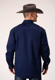 Roper Mens Long Sleeve Snap Brush Twill Navy Western Shirt - Roper