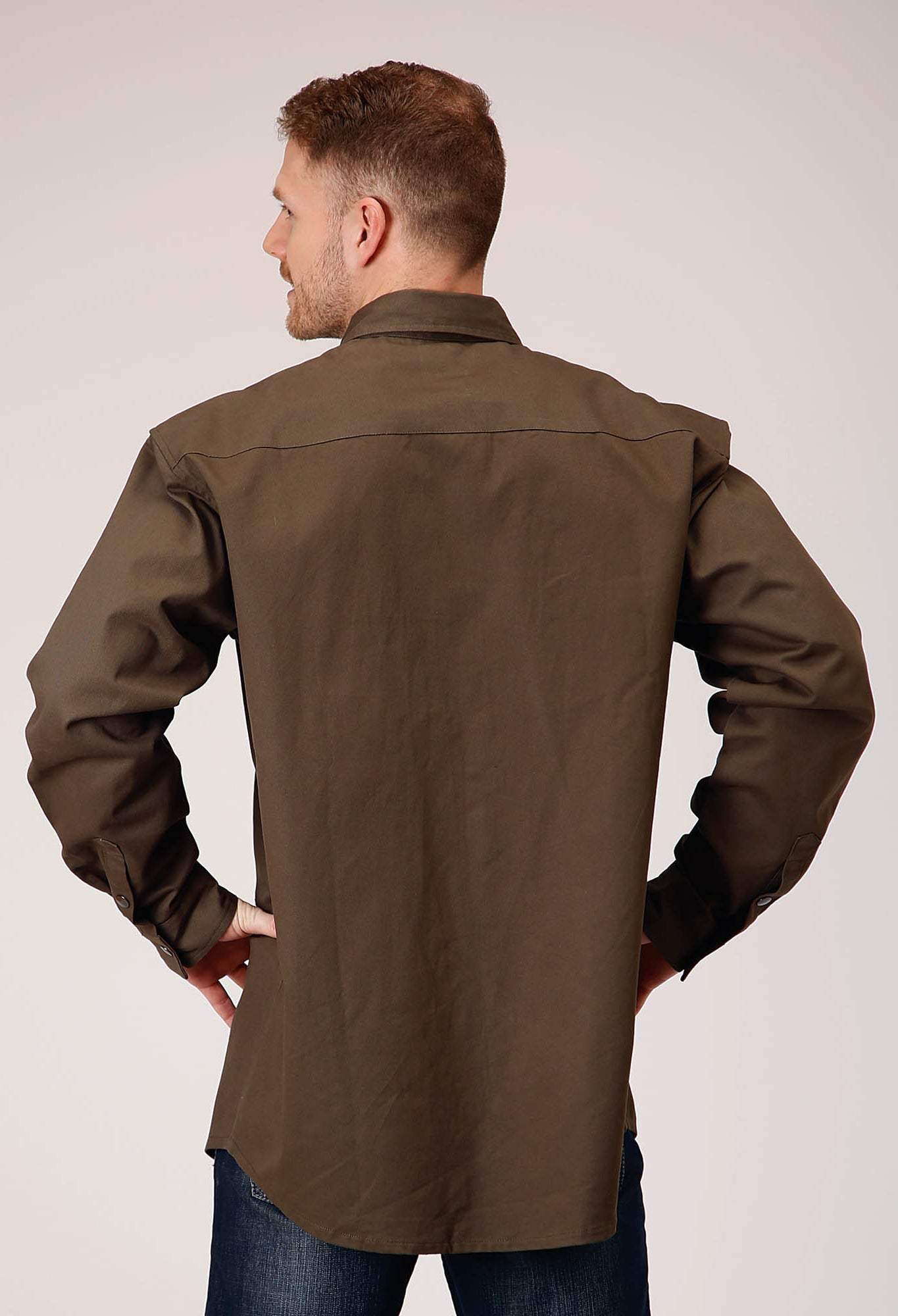 Roper Mens Long Sleeve Snap Brush Twill Olive Western Shirt - Roper - Flyclothing LLC