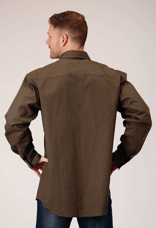 Roper Mens Long Sleeve Snap Brush Twill Olive Western Shirt - Roper - Flyclothing LLC