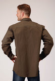 Roper Mens Long Sleeve Snap Brush Twill Olive Western Shirt - Roper