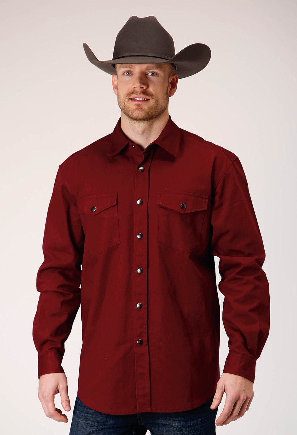 Roper Mens Long Sleeve Snap Brush Twill Rust Western Shirt - Roper
