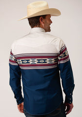 Roper Mens Long Sleeve Snap Black Hawk Border Western Shirt - Roper