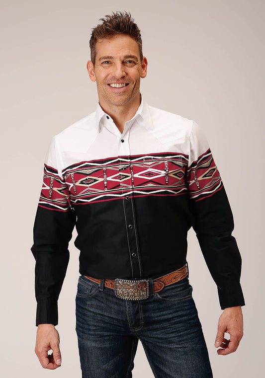 Roper Mens Long Sleeve Snap Tribal Border Western Shirt - Roper